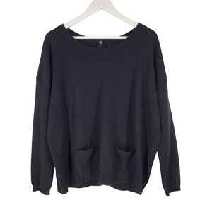 AQUA Cashmere Black Crew Neck Button Back Sweater Womens Size S‎ Pockets